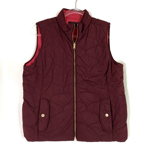 Talbots | Quilted Vest Plum Watermelon Full Zip Reversible Womens Large Petite - Picture 1 of 6